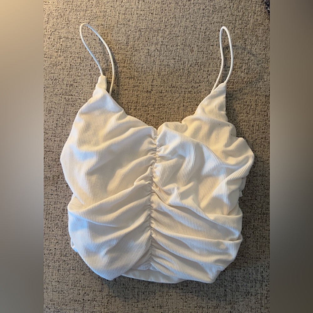 Elegant White Ruched Women's Crop Top